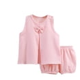 thumbnail image 2 of YUTK Toddler Girls Clothes 2Pcs,Solid Color Gauze Set Double-Layer Breathable Two-Piece Set Bow Top and Pants Set Round Neck Set Clearance Pink, 2 of 3
