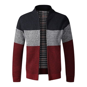 Cardigan pour Hommes Cardigan Décontracté Épais pour Hommes Veste à Coutures Colorées Col Haut M-TTG