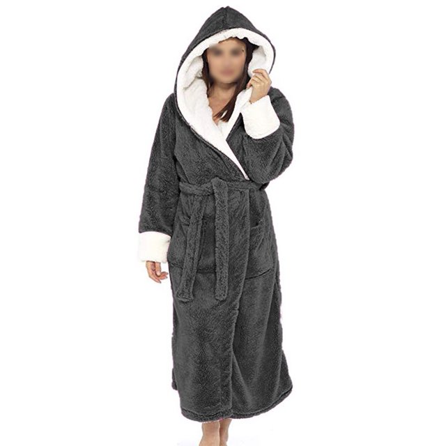MAWCLOS Peignoir en Peluche à Capuche Sherpa pour Femmes, Robe de Chambre à Manches Longues, Gris Foncé TG