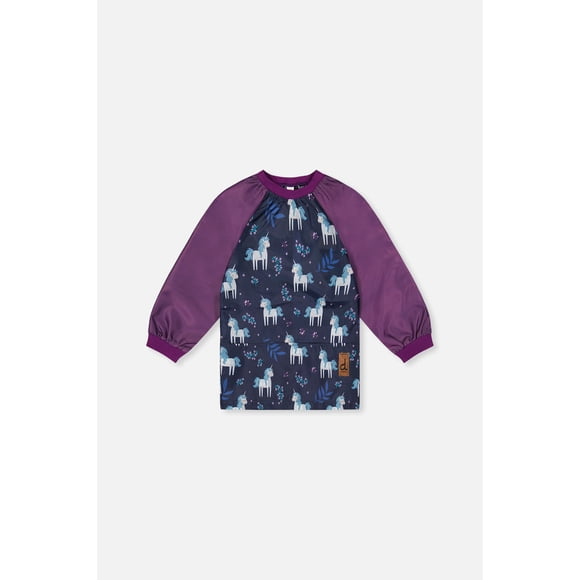 Deux par Deux Fillette Fille Licorne Pratique Durable Tablier de Protection Imprimé Licorne Bleu et Violet
