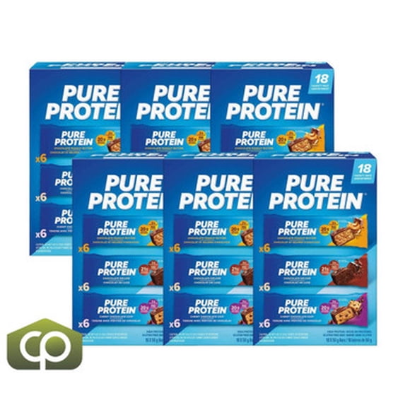 Pure Protein Bar Variety Pack - 18 Bars x 50g (1.76 oz), Gluten-Free (6/Case)-TOTAL 108 BARS