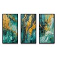thumbnail image 2 of Designart "Golden Turquoise Breakers Abstract Waves V" Abstract Shapes Framed Wall Art Set Of 3 - Gold Transitional Frame Canvas Set For Living Room Decor, 2 of 6