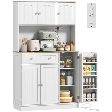 HOMCOM 68" Pantry Cabinet, Kitchen Cupboard with Charging Station, White