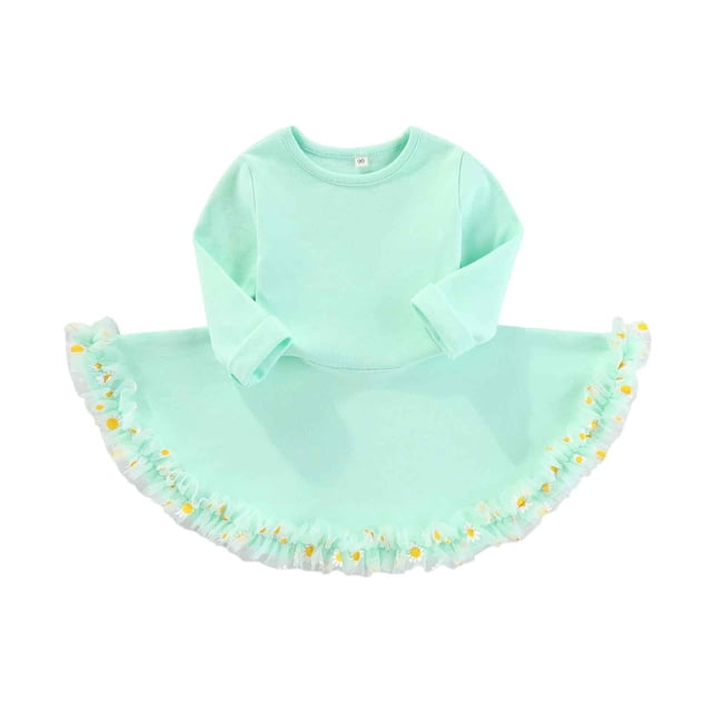 MIASHUI Robe de Fête en Tulle à Fleurs pour Tout-Petites Filles à Manches Longues pour la Danse et Vert, 3-4 Ans