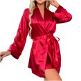thumbnail image 1 of Yuyuzo Ensembles de Pyjamas en Satin pour Femmes, Cardigans à devant Ouvert avec Ceinture et Dentelle, Robe de Nuit à Col en V Profond, Peignoirs, 1 of 7