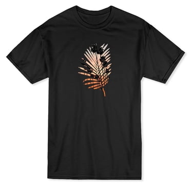 T-shirt Noir pour Homme à Motif Graphique de Coucher de Soleil avec Branche de Palmier