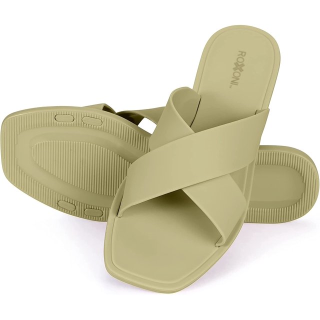 ROXONI Women Slippers Shower Pool Sandals Criss Cross Bathroom Quick Drying Slippers