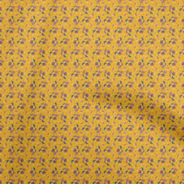 oneOone Coton Soie Jaune Tissu Asiatique Rétro Floral Robe Tissu Tissu Imprimé par la Cour 42 Pouces de Large