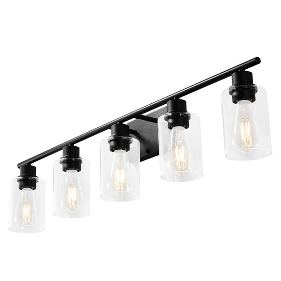 KFFKFF 5-Light Bathroom Vanity Lights, 37.1-Inch, Modern Light Fixtures Above Mirror with Clear Glass Shade, 60W, Wall Lighting for Bathroom, Living Room