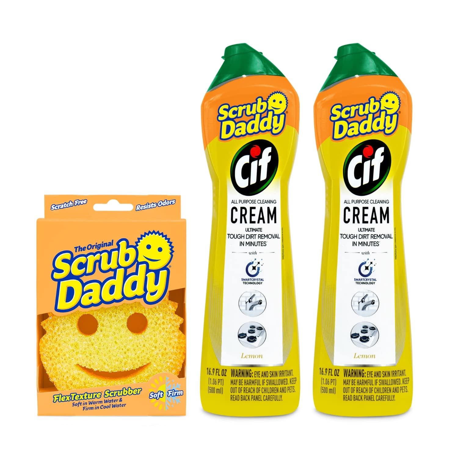 Scrub Daddy + 2x Cif All Purpose Cleaning Cream, Lemon - Multi Surface Household Cleaning Cream Scratch-Free Multipurpose Dish Sponge