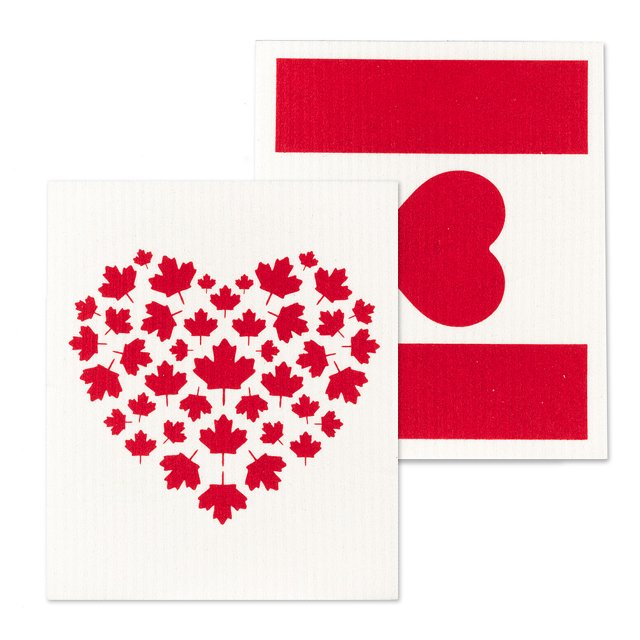 Lot de 2 Torchons de Drapeau et de Cœur du Canada