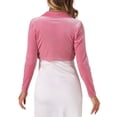 thumbnail image 3 of INSPIRE CHIC Women's Open Front Long Sleeve Lapel Collar Open Front Cropped Velvet Shrug Pink S, 3 of 4