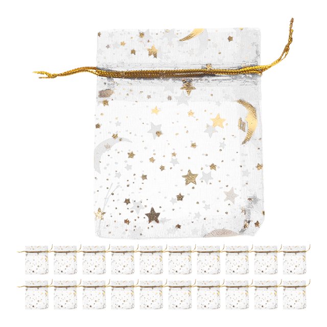 CIMAXIC Party 100PCS Organza Drawstring Bags Breathable Mesh Pouches with Star and Moon Pattern for Jewelry Presents and Party Favors,3.54"X2.76"X0.2"