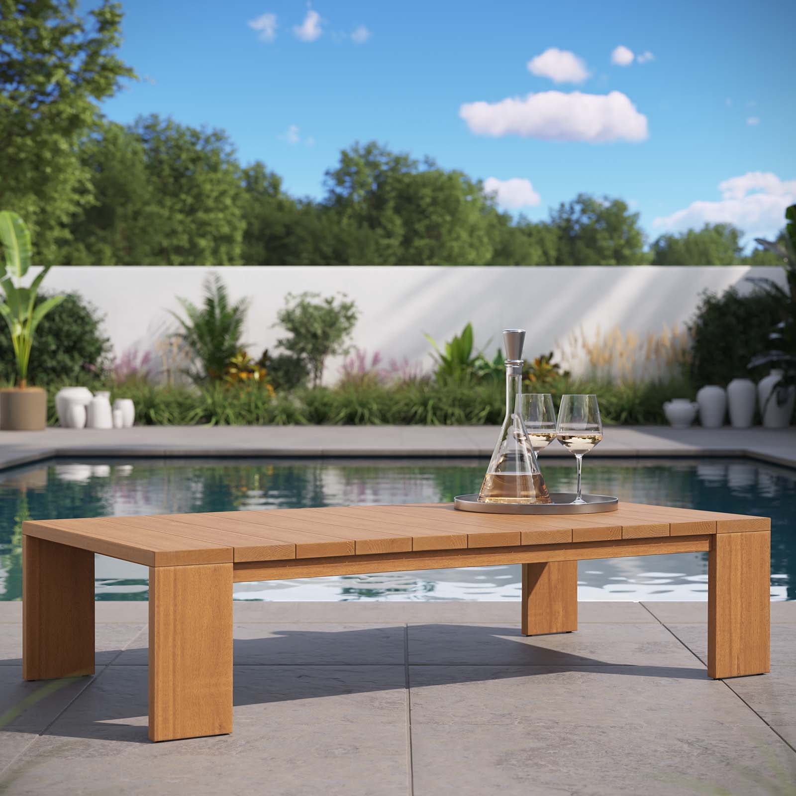 Modway Tahoe Outdoor Patio Furniture Acacia Wood Coffee Table in Natural