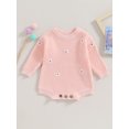 thumbnail image 2 of FOCUSNORM Infant Baby Girl Knitting Jumpsuit Flower Embroidery Round Neck Long Sleeve Romper for Fall Winter, 2 of 8