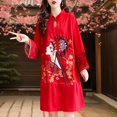 thumbnail image 2 of Esquirla Robe Qipao Chinoise Longueur Genou Robe Coupe Ample Col Mandarin Décontractée Femme TG Rouge, 2 of 8