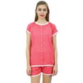 thumbnail image 1 of Bimba Ensemble de Pyjama en Dentelle à Boutons Pêche pour Femmes, Chemise de Nuit en Rayonne et Short, Robe-18, 1 of 9