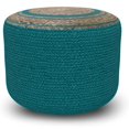 thumbnail image 1 of Serena Contemporary Round Braided Pouf in Deep Aqua Blue Cotton, 1 of 8