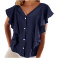thumbnail image 1 of Timegard Summer Tops for Women V Neck Ruffle Cap Sleeve Chiffon Lightweight Button up Shirts Loose Casual, 1 of 5