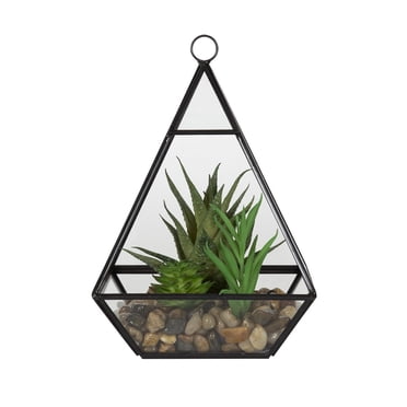 DesignOvation Terrarium de table en verre de 22,8 cm de haut avec trio de succulentes artificielles