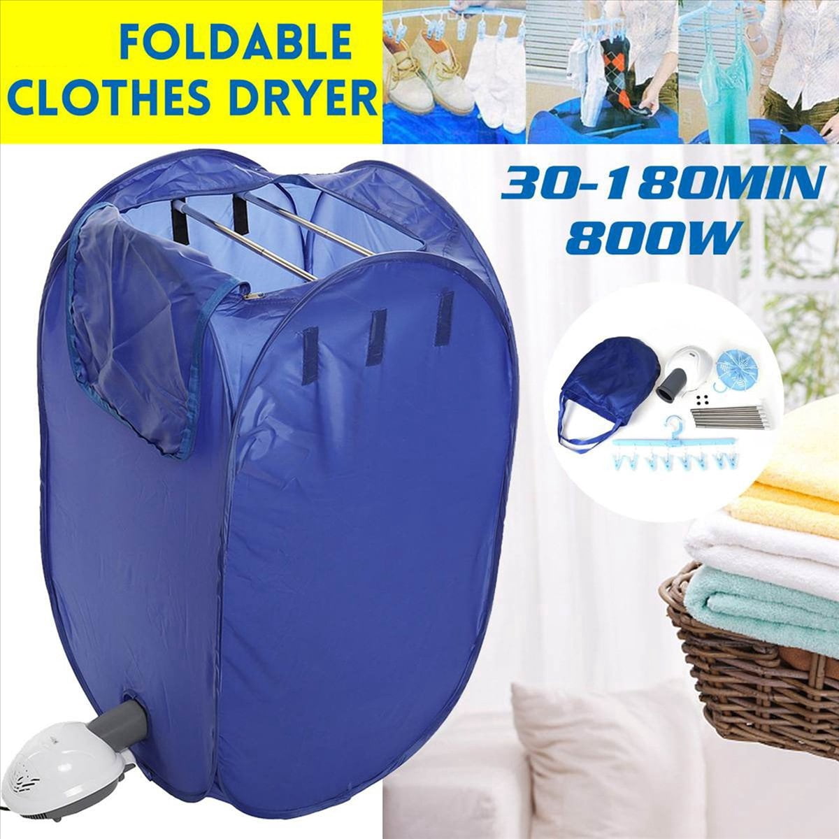 2X Portable Electric Clothes Dryer Folding Travel Air-O-Dry Clothes Warm Cloth Dryer Wardrobe with Accessories-EU Plug