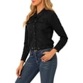 thumbnail image 4 of INSPIRE CHIC Veste en Faux Suède pour Femme à Col Pointu, Boutonnée, Courte, Sablée, Style Moto Biker, TG, Noir, 4 of 7