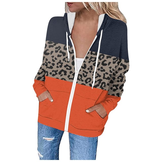 Chandails à Capuche Zippés pour Femmes Rabais de 50 % en Liquidation Blouse Imprimée Mode Hauts à Manches Longues Chandail Poches à Capuche