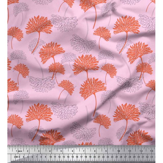 Soimoi Moss Georgette Fabric Flower Artistic Print Fabric by Yard 42 Inch Wide