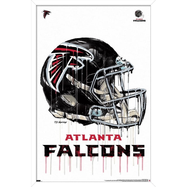 NFL Atlanta Falcons - Affiche Murale Drip Helmet 20 Représentant un Casque de football Noir Orienté vers l'Avant avec le logo des Falcons Rouge, Blanc et Noir et un Effet Drip de Peinture sur Fond Blanc, Format 22,375 Pouces x 34 Pouces, Parfait pour l'Art Mural à Thème Sportif et la Déco de Chambre de fan.