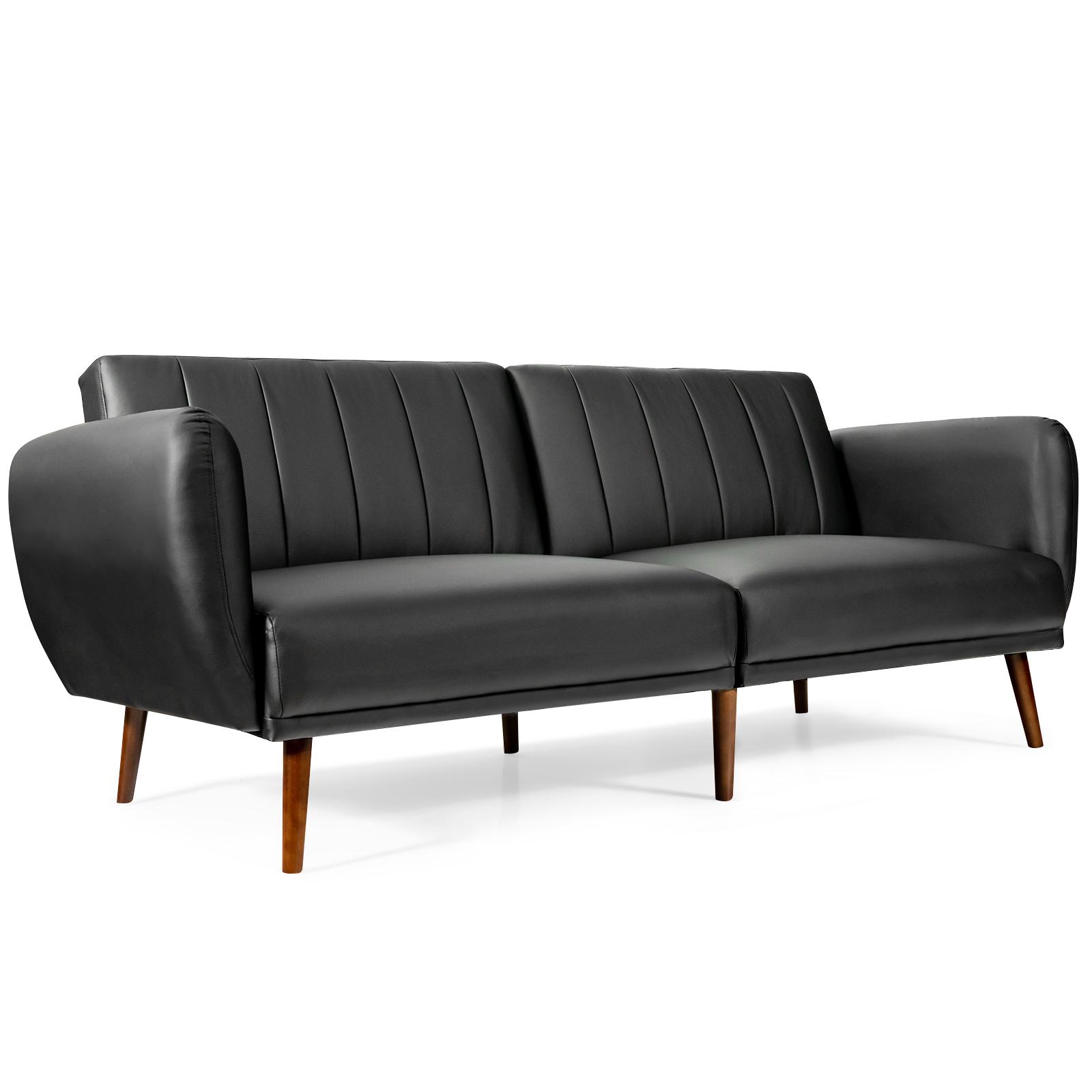Giantex Canapé-Lit 3 Places, Futon Convertible avec Éponge Haute Densité et Dossier Réglable, Canapé-Lit Pliable Lounge, Noir