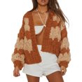 thumbnail image 1 of Gupgi Women Sweater V Neck Cable Knit Cardigan Contrast Color Jumper Pullover Winter Tops, 1 of 9