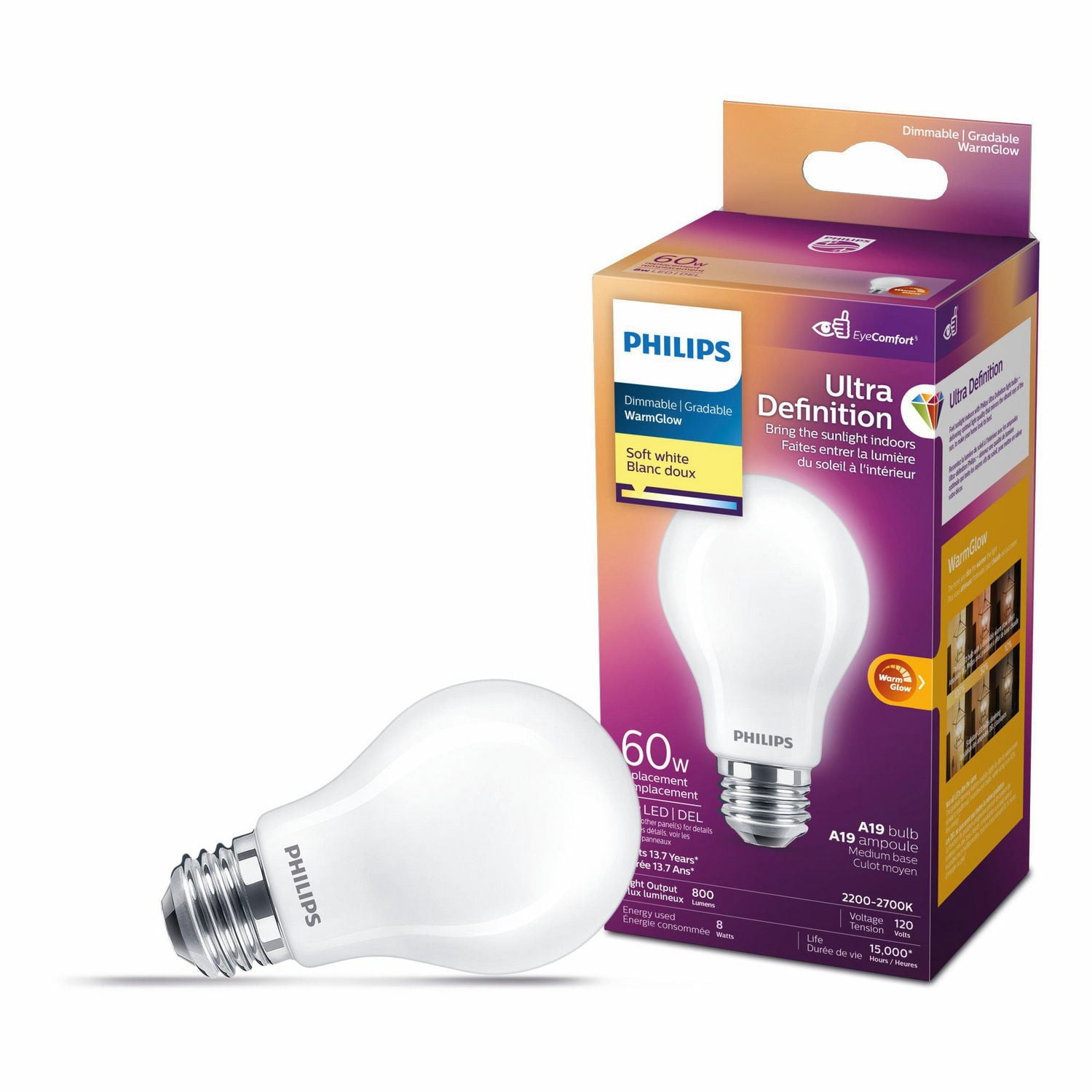 Philips LED Ultra Definition 60W A19 Soft White Glass Frosted