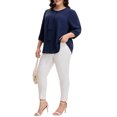 thumbnail image 3 of GRACE & GRANDEUR Women's Plus Size Tops Work Round Neck Ruffle Chiffon Blouse Office Top 2X Navy Blue, 3 of 6