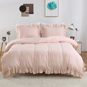 3 Pièces Couvercle de coudée taille Reine, Microfibre Rufflé Couchage de couettes Set doux et respirant,Pink