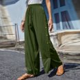 thumbnail image 1 of Jsaierl Side Split Palazzo Pants for Women Elastic Waisted Drawstring Lounge Linen Pants Solis Color Flowy Beach Vacation Trousers, 1 of 7