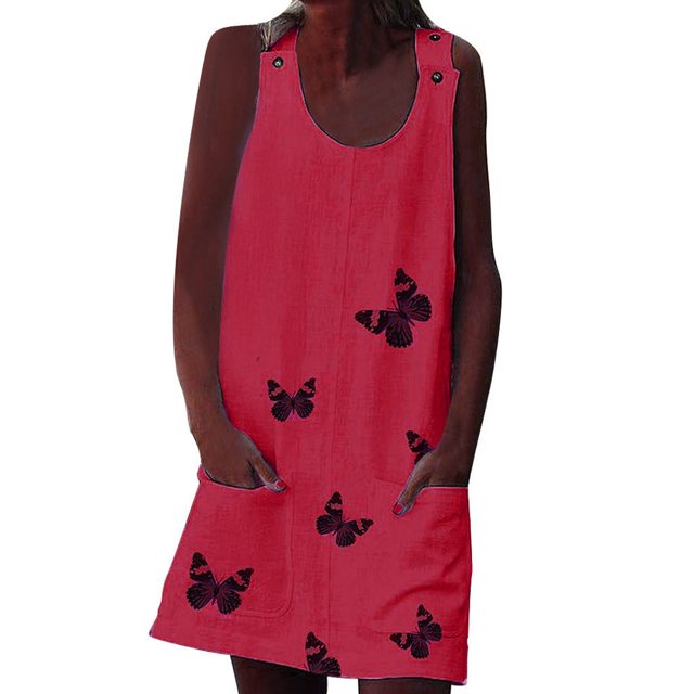 Birdeem Fashion Womens Spring/Summer Round Neck Casual Print Sleeveless Dress
