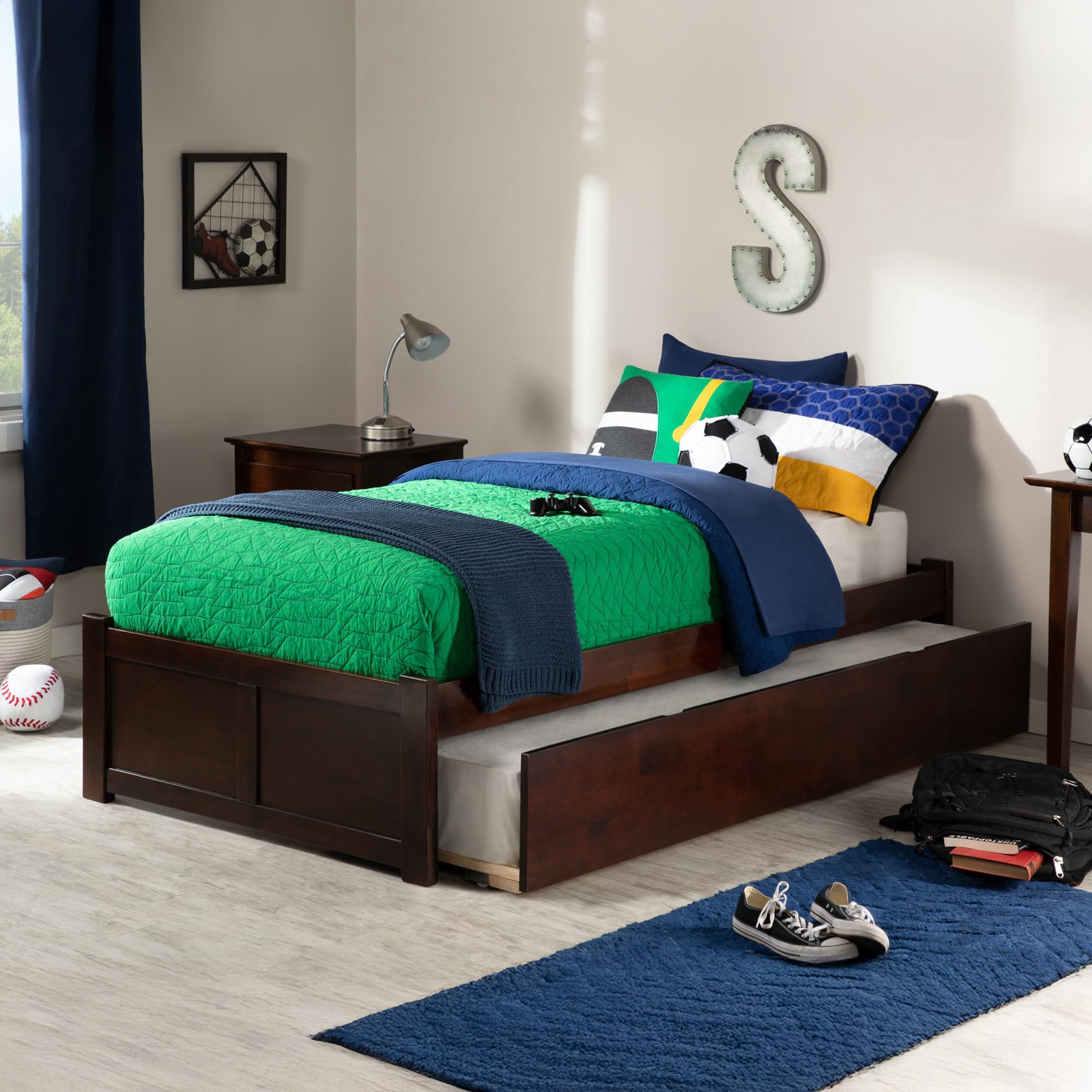 AFI Concord Lit Plateforme à Panneaux en Bois Massif Simple TG avec Tiroir-Lit, Noyer