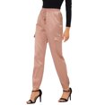 thumbnail image 4 of Unique Bargains Women's Drawstring Elastic High Rise Silky Satin Cargo Solid Pants Gray-Pink L, 4 of 6
