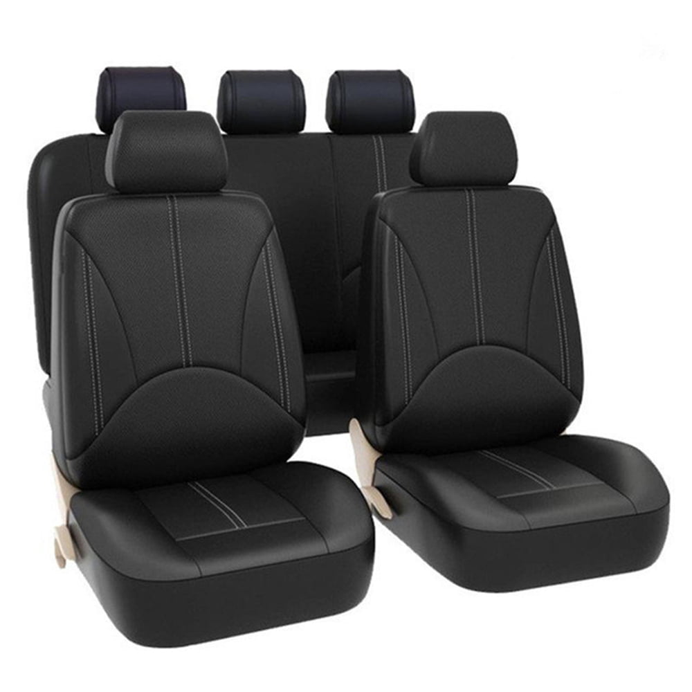 9Pcs Luxury Car Seat Covers Front +Back Seat Black Scratch proof Four Seasons Bottoms PU Leather Protectors,Compatible with 90% Vehicles (Sedan SUV Truck Van MPV)