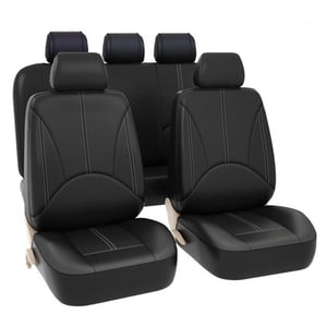 9Pcs Couvertures de siège de voiture de luxe avant + dossier Siège noir Scratch proof Four Seasons Bas PU Protecteurs en cuir, compatibles avec 90% Véhicules (Sedan) SUV Camionnette MPV)