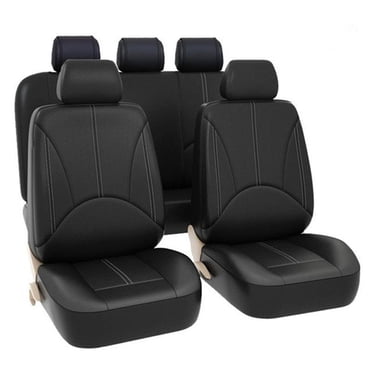 9Pcs Luxury Car Seat Covers Front +Back Seat Black Scratch proof Four Seasons Bottoms PU Leather Protectors,Compatible with 90% Vehicles (Sedan SUV Truck Van MPV)