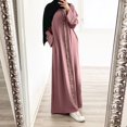 thumbnail image 1 of Robes pour Femmes 2025 Élégantes Élégantes Couleur Unie Manches Longues Bouffantes Col Rond Maxi Robe Soleil Décontractée Musulmane Rose m, 1 of 5