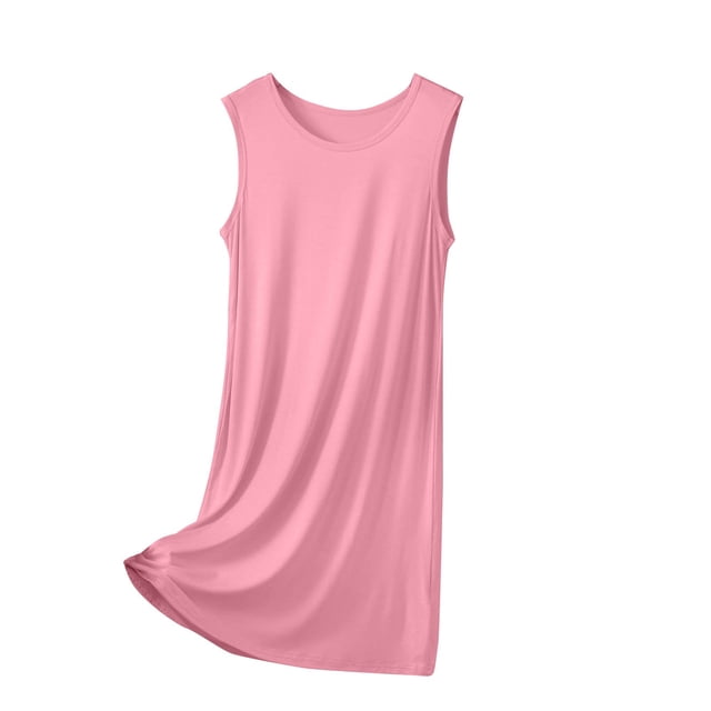 Diufon Robe de Pyjama pour Femme Été Mince Respirante Sans Manches Col Ras du Cou Chemises de Nuit Décontractées Amples Vêtements de Nuit pour la Maison