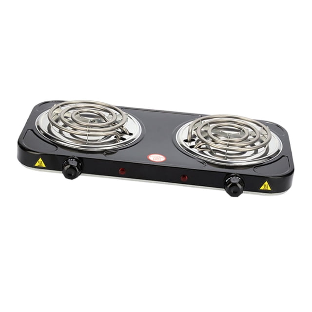 Lijie Electric Coil Burner Adjustable Temperature Compact Countertop Coiled Burner Double 2000W Black