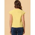 thumbnail image 4 of INSPIRE CHIC Blouse de Travail pour Femme à Col en V Uni, Manches Courtes à Revers, S Jaune Pâle, 4 of 5