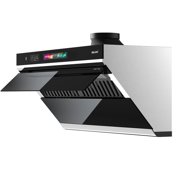 BRANO 30-Inch Under Cabinet Range Hood, 900 CFM Smart Kitchen Vent with Voice/Gesture Control, Stainless Steel, Convertible, 110V