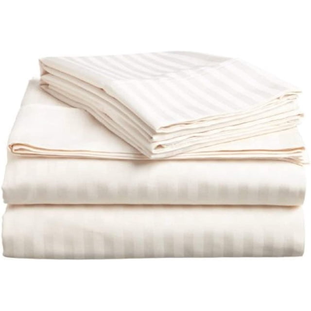1100 Thread Count 100% Egyptian Cotton 4-Piece Bed Sheet Set (1 Flat, 1 Fitted Sheet, 2 Pillow Covers) 21 Inches Deep Pocket Size Stripe Pattern