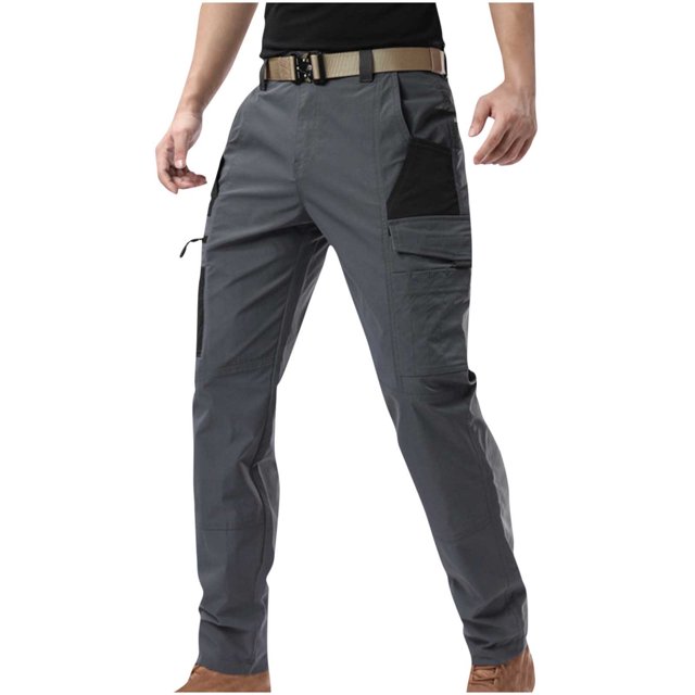 hotojiny Pantalon Cargo pour Homme Mode Coupe Ajustée Randonnée Plein Air Pantalon à Blocs de Couleur Entraînement Jambe Droite avec Poche