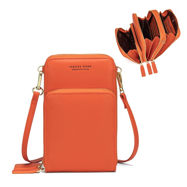 Small Crossbody Cell Phone Purse for Women, Mini Messenger Shoulder Handbag Wallet with Credit Card Slots,Orange