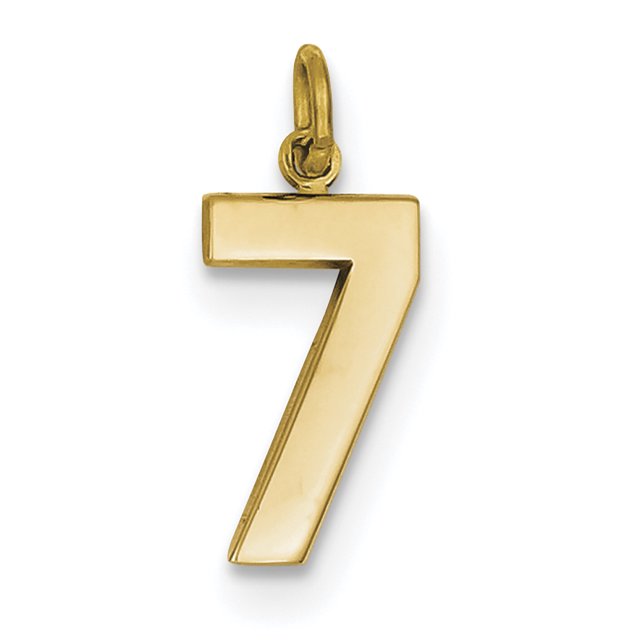 14K Or Jaune 14ky Moulé Moyen Poli Nombre 7 Charme